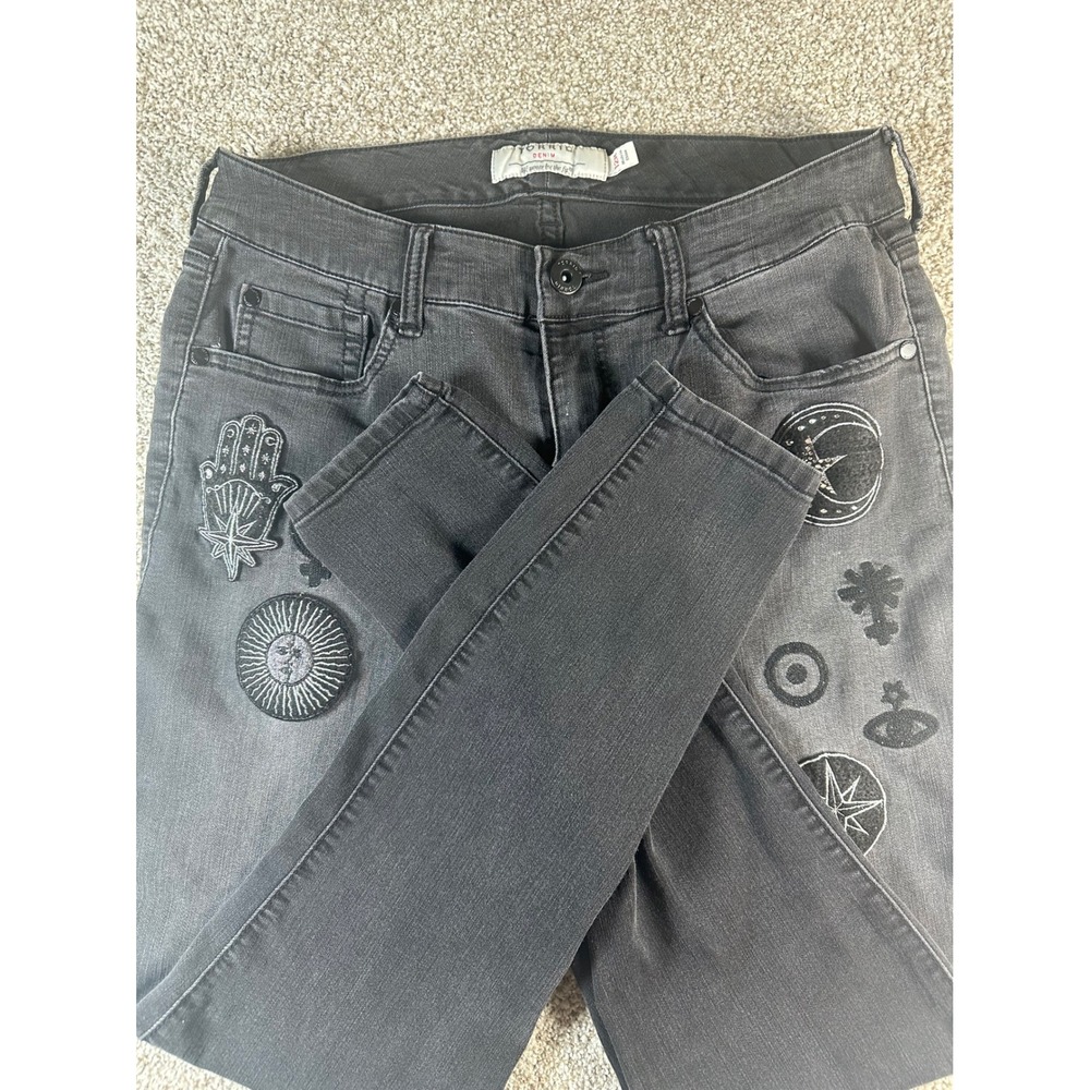 Torrid Denim Skinny Jeans 12R Faded Black Celestial Mystic Patches 11091327